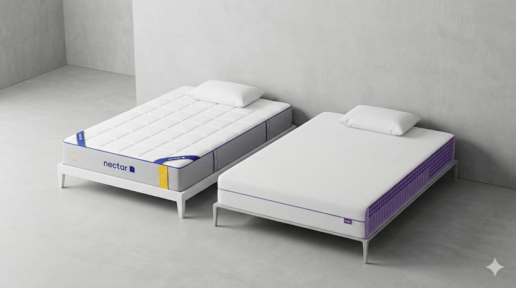 Nectar vs Purple Mattress in 2026: A Detailed Comparison of Construction, Cooling, Pressure Relief, and Who Should Actually Buy Each