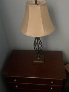 bedside lamp on nightstand upclose