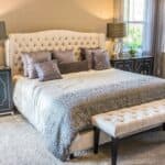 upholstered bed frame in a home