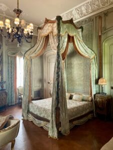 a bed canopy in a bedroom
