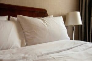a comfortable bed setup in room
