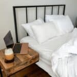 a mattress in a room set up neat organized