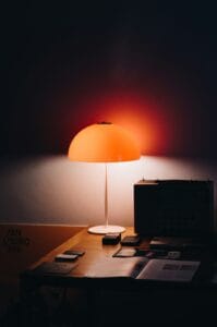 a sunset lamp in a bedroom