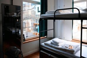 a dorm bunk bedding setup