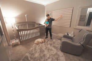 a nursery home setup with blinds for blocking light