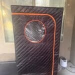 a portable sauna heating up outside