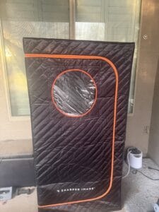 a portable sauna heating up outside