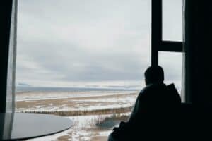 a travel curtain in winter