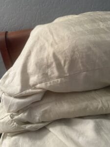 two pillows on a bed setup