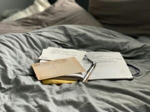 a journal on a bed