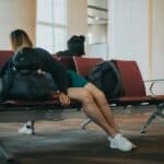 someone sleeping in an airport