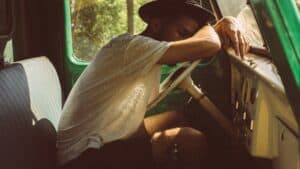a trucker tired in truck